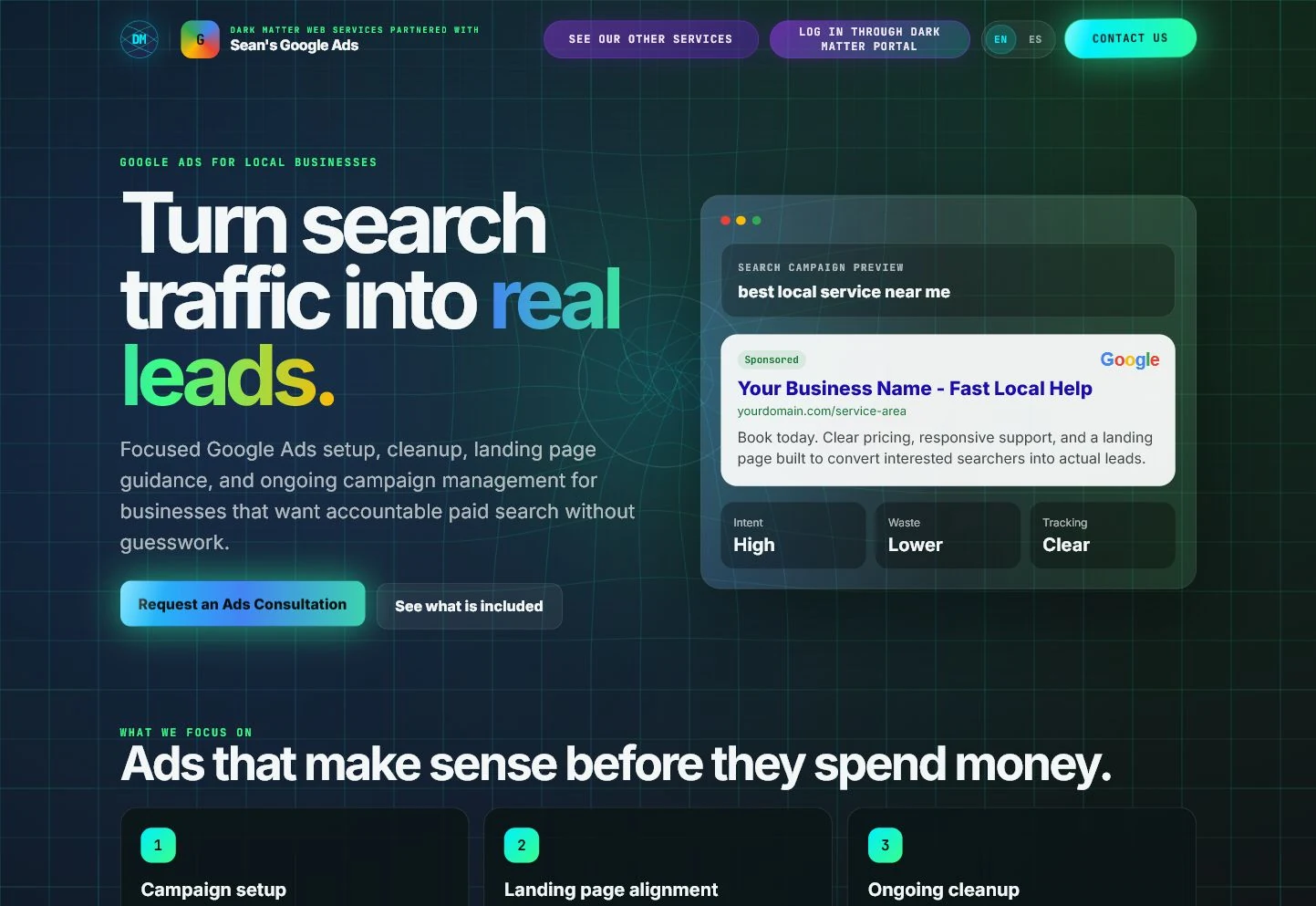SeansAds.com Google Ads mini-site homepage